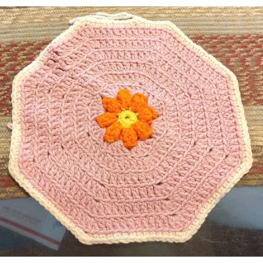 Vintage Crochet‎ Tabletop Colorful Counter Doile Trivet Handmade By Granny